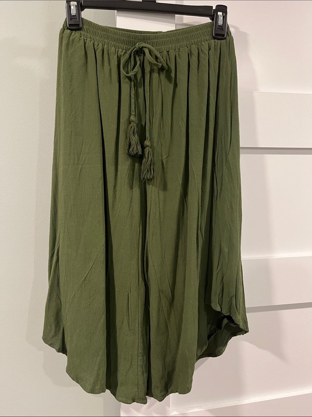 Lulu's Olive Green Tassel Drawstring Midi Skirt